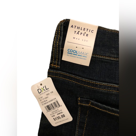 DXL men’s apparel athletic taper coolmax dark wash jeans 46x30 - Picture 5 of 5